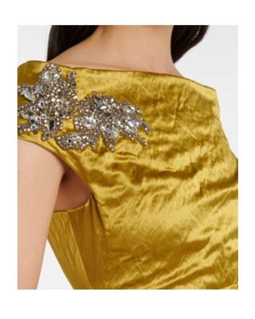 Erdem Metallic Embellished Off-Shoulder Satin Gown