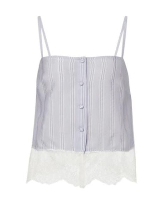 FRAME Blue Lace-Trimmed Striped Silk Camisole