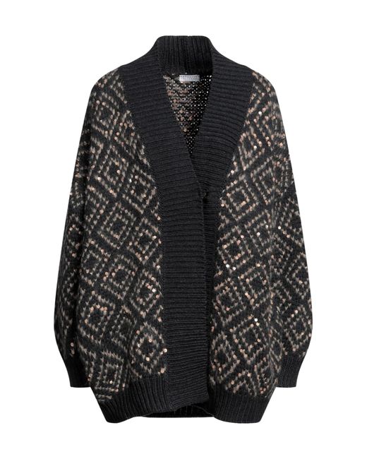 Brunello Cucinelli Black Argyle Knit Cardigan