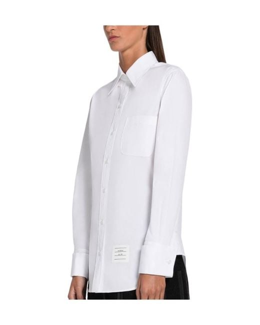 Thom Browne White Logo-Patch Long-Sleeved Shirt