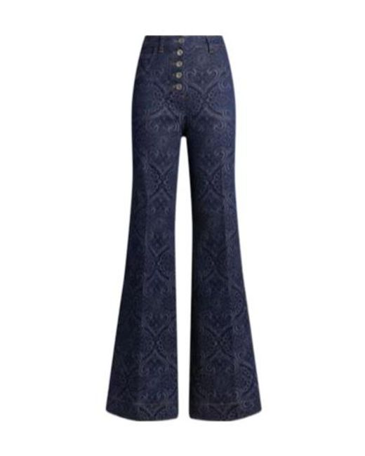 Etro Blue Jacquard Flared Jeans