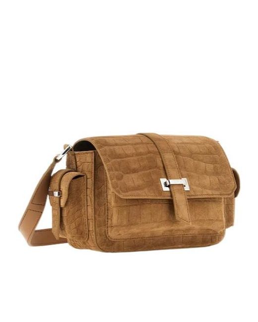 Hogan Brown Embossed Small Flap Shoulder Bag