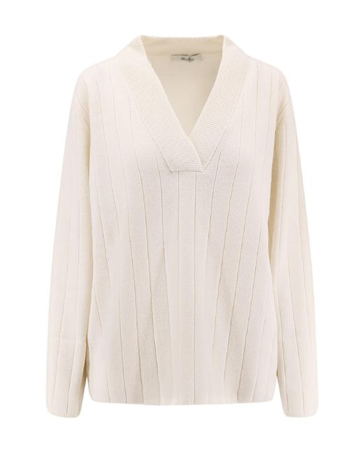 Max Mara White Arten V-Neck Jumper