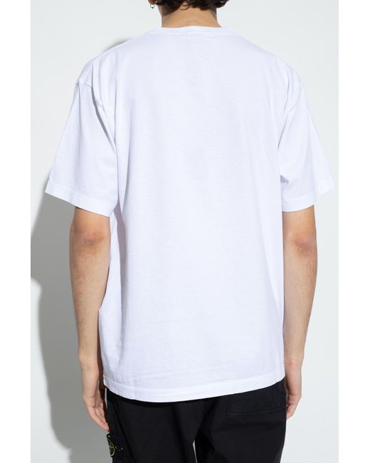 Stone Island White Logo Printed Crewneck T-Shirt for men