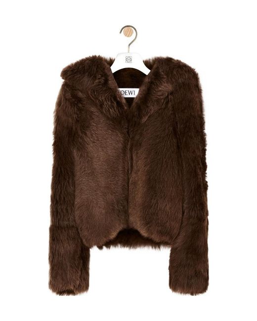Loewe Brown Hooded Faux Fur Coat
