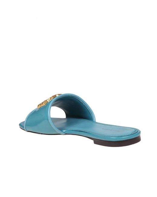 Tory Burch Blue Eleanor Logo Plaque Sandals