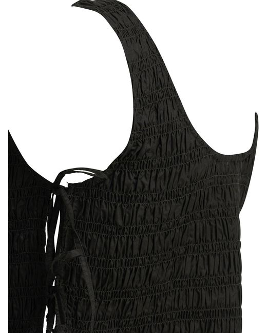 Ganni Black Smocked Peplum Top