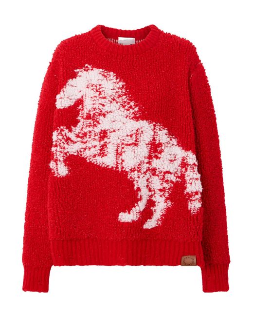 Stella McCartney Red Oversized Distressed Jacquard-Knit Wool-Blend Fleece Sweater