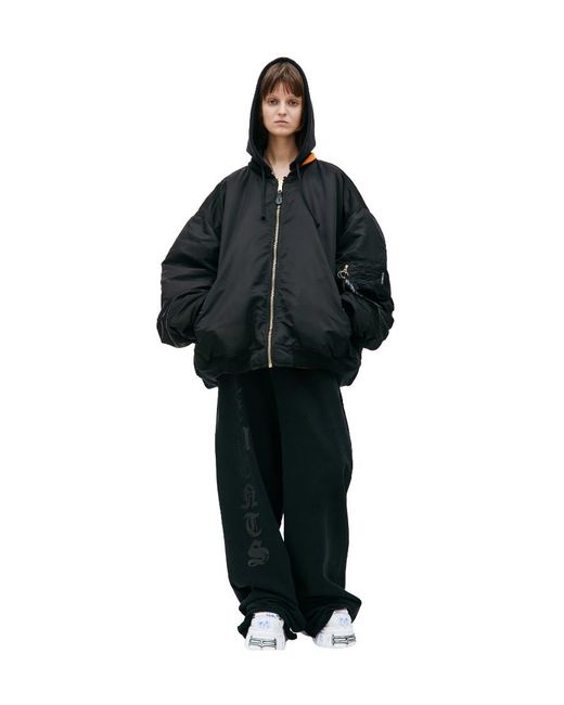 Vetements Black Hooded Bomber Jacket for men