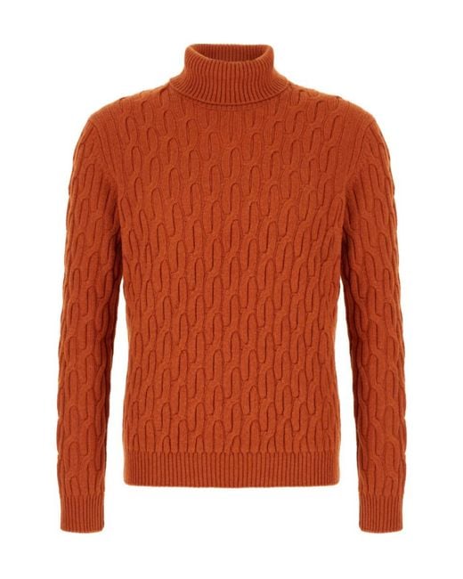 Zanone Orange Long-Sleeved Turtleneck Sweater for men