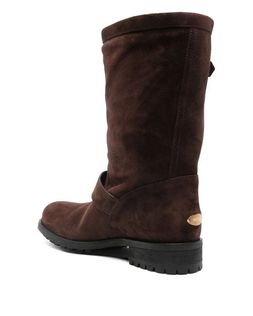 Jimmy Choo Brown Buckle Biker Suede Boots