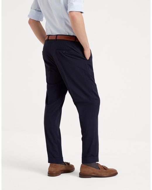 Brunello Cucinelli Blue Tapered-Leg Wool Trousers for men