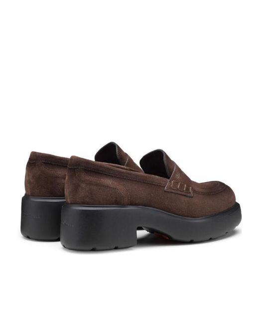 Santoni Brown Suede Platform Loafers