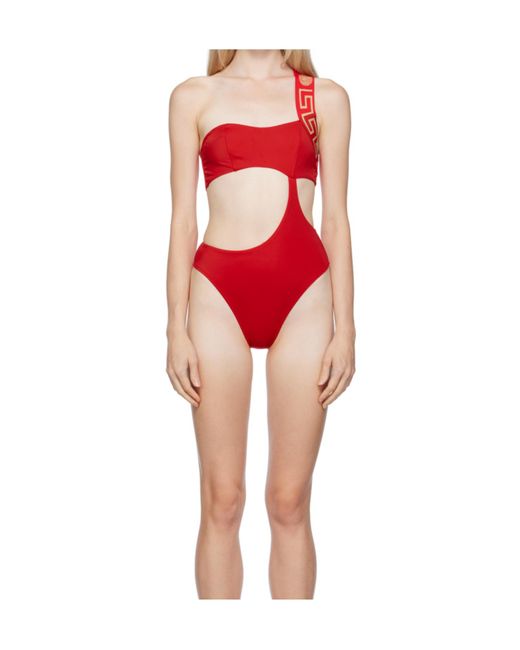 Versace Red Greca Cut Out Detailed Swimsuit