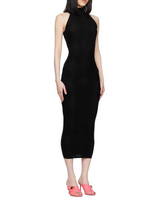 Balmain Black Sleeveless Textured-Knit Midi Dress