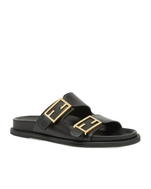 Fendi Black Ff Plaque Slides