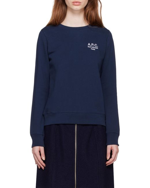 A.P.C. Blue Logo-Print Crewneck Sweater