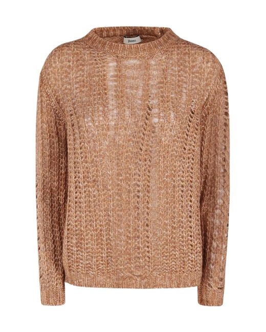 Herno Brown Crewneck Open Knitted Jumper