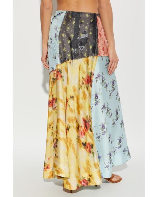 Ganni Blue Patchwork Floral-Print Skirt