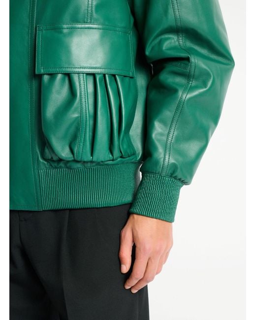 Balmain Green Shearling Leather Bomber Jacket for men