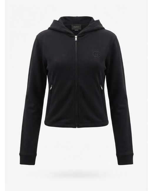 Gucci Black Jersey Zip Jacket With Embroidery