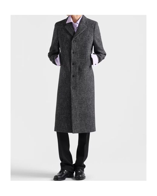 Prada Gray Single-Breasted Wool Blend Coat for men