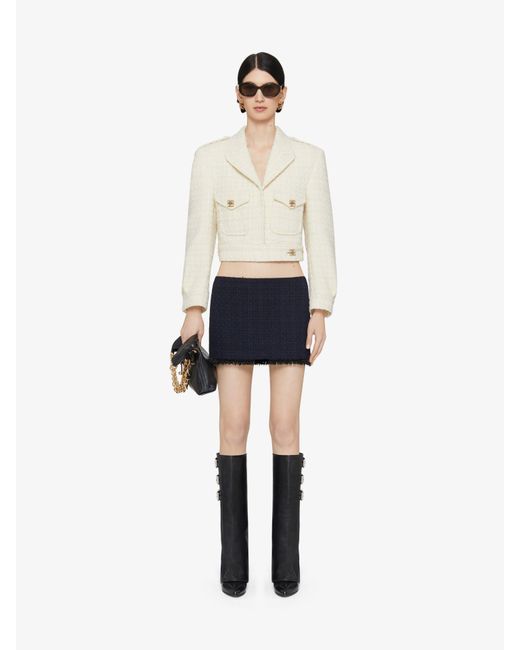 Givenchy Blue Tweed Frayed-Edge Skirt