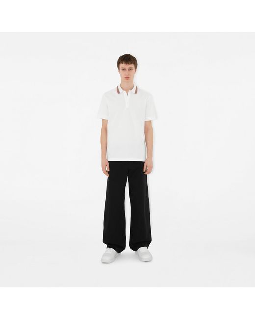 Burberry White Logo Embroidered Short Sleeved Polo Shirt for men