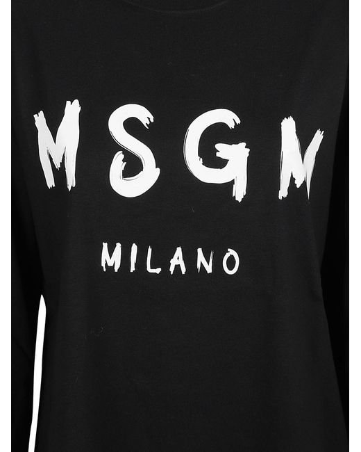 MSGM Black Logo Printed Long-Sleeved T-Shirt
