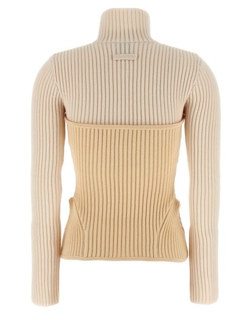 Jean Paul Gaultier White Ribbed Corset Sweater