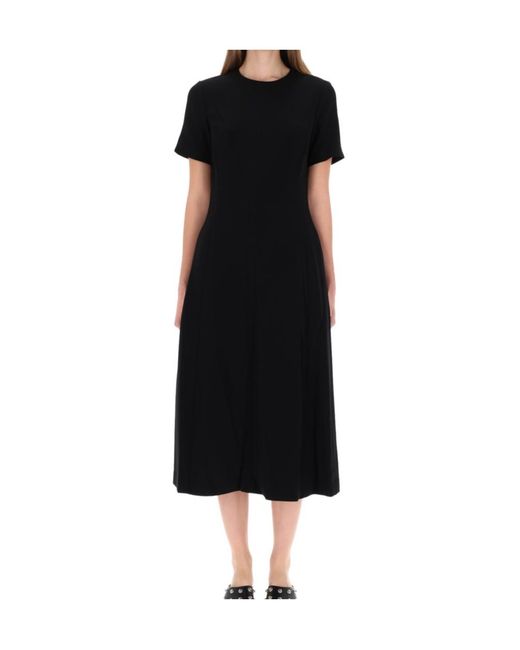 Theory Black Crepe Flared Hem Midi Dress