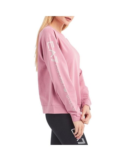 EA7 Pink Round-Collar Long-Sleeve Hoodie