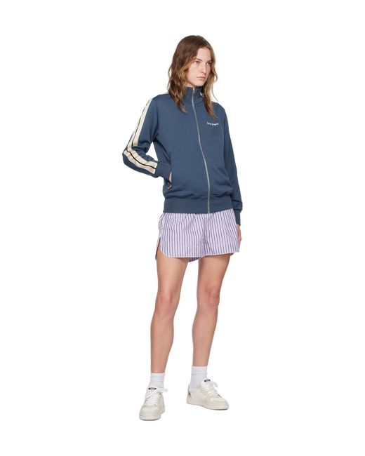 Palm Angels Blue Stand-Neck Long-Sleeved Casual Jacket