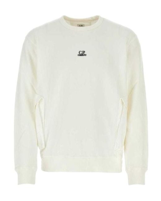 C P Company White Flap-Pockets Cotton Sweatshirt for men