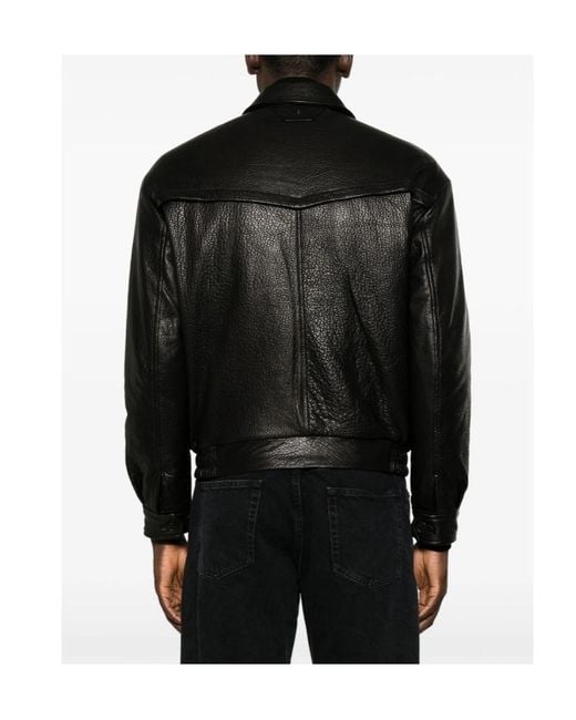 Salvatore Santoro Black Grainy Leather Jacket for men