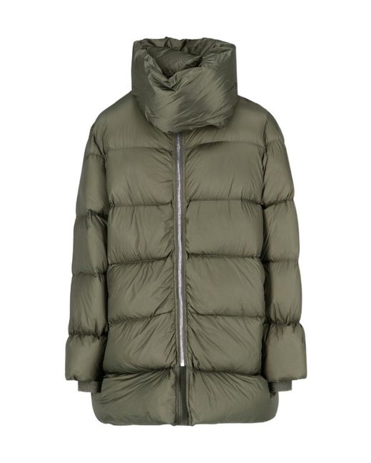 Rick Owens Green High-Necked Down Jacket for men