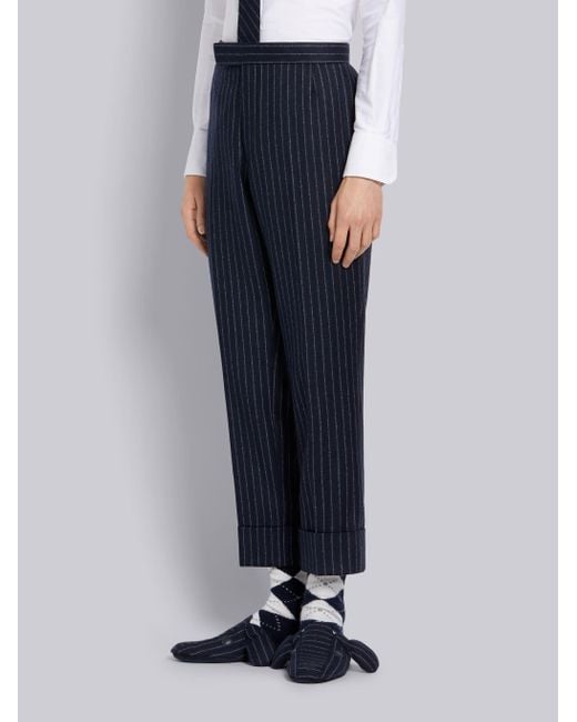 Thom Browne Blue Ground Chalk-Stripe Flannel Trousers for men