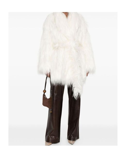 Entire studios White Belted Faux-Fur Coat