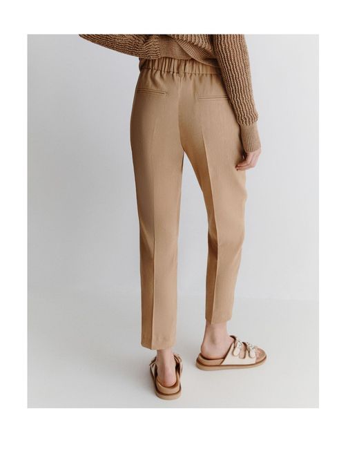Marella Natural Slim-Fit Stretch Viscose And Linen Trousers