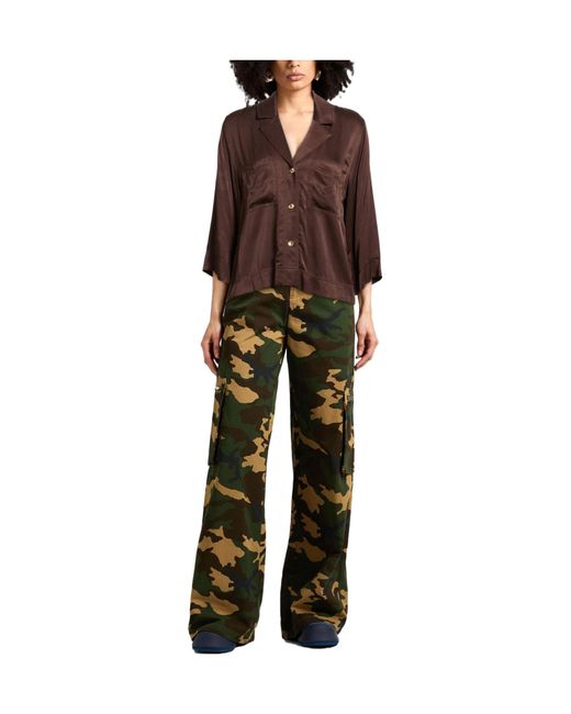 Ganni Brown Satin Solid-Color Shirt
