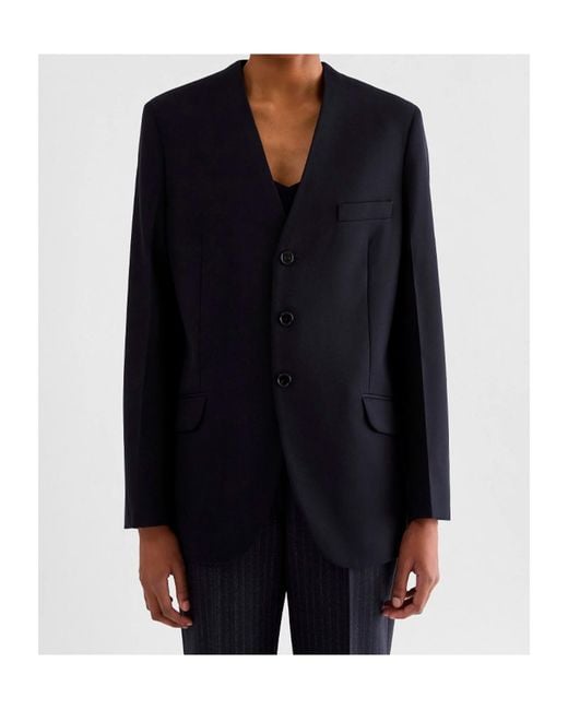 Jil Sander Black Collarless Single-Breasted Blazer