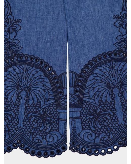 Zimmermann Blue Embroidered Flared Jeans