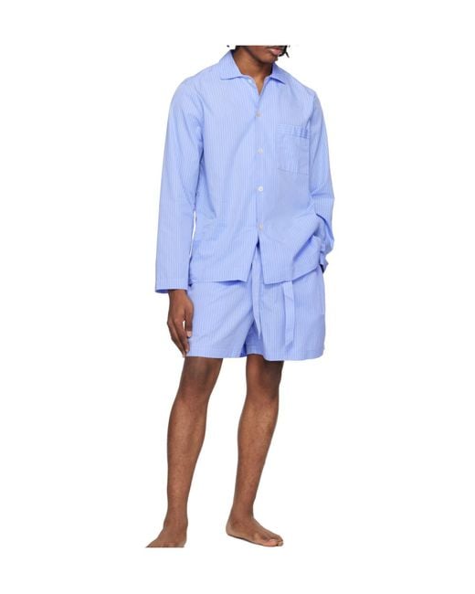 Tekla Blue Pinstriped Drawstring Shorts for men