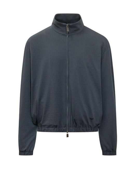 Emporio Armani Textured Zip Blouson Jacket in Blue for Men | Lyst