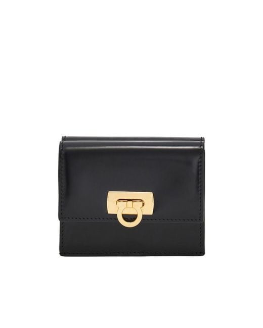 Ferragamo Black Ferragamo Gancini Clasp Compact Wallet