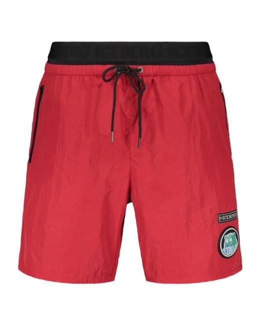 Iceberg Red Logo Patch Swim Shorts for men