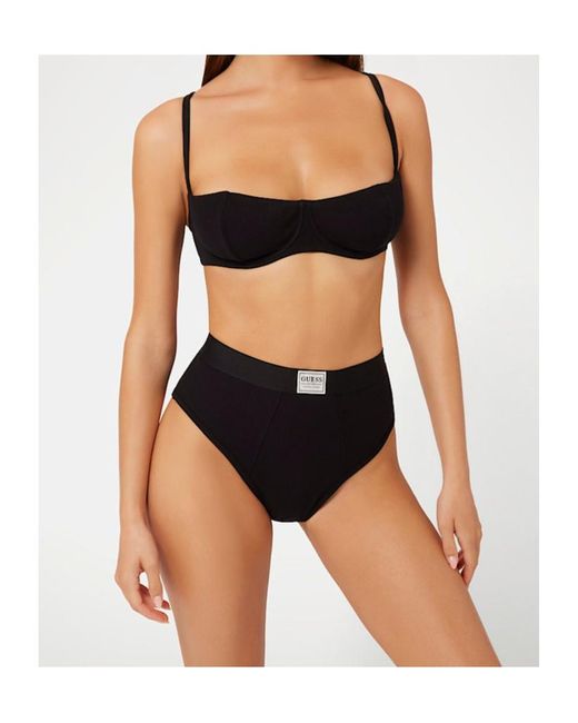 Guess Black Tessa Ribbed Knitted Half-Cup Bra