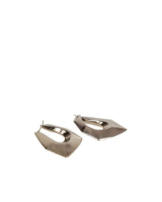 McQueen White Modernist Geometric Logo Engraved Hoop Earrings