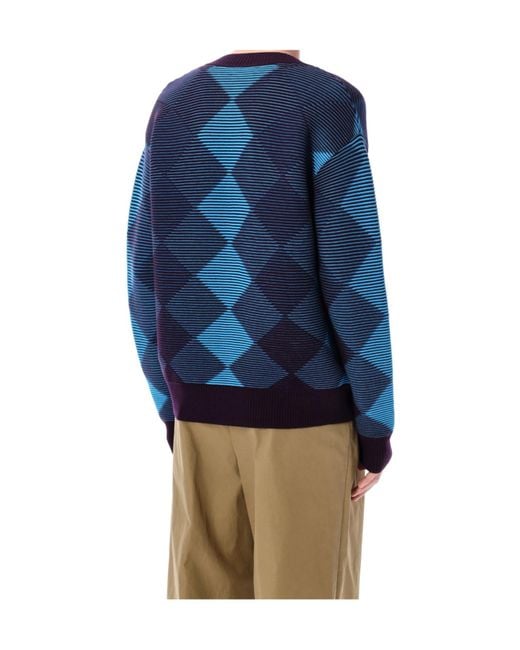 Dries Van Noten Blue Diamond Pattern Sweater for men