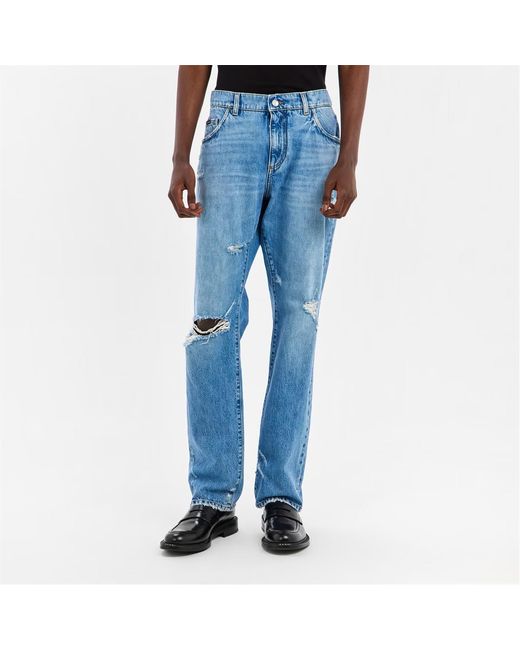 Dolce & Gabbana Blue Ripped Jeans for men